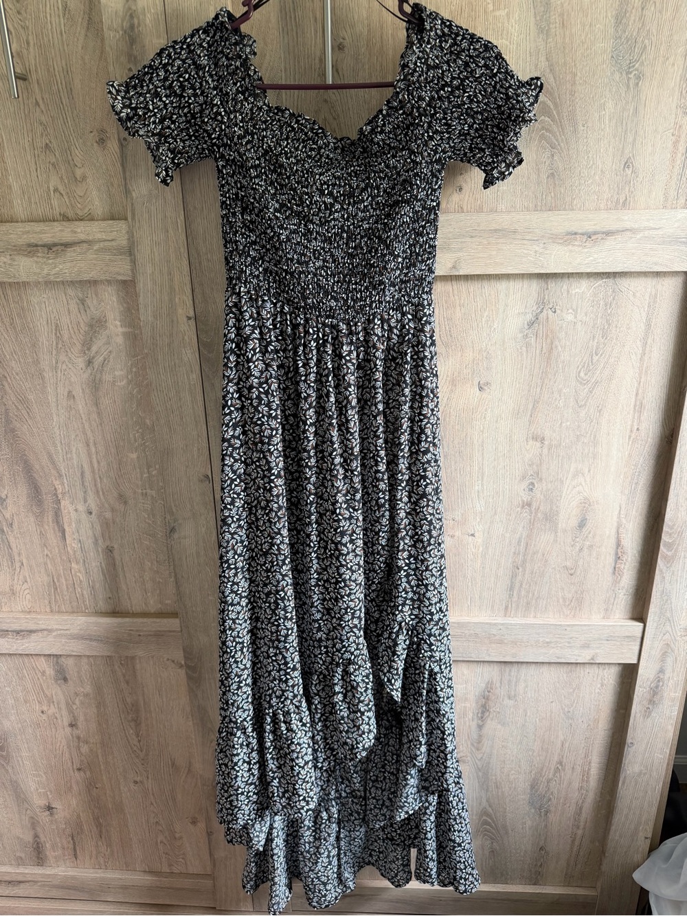 miami Black Floral Smocked Maxi Dress